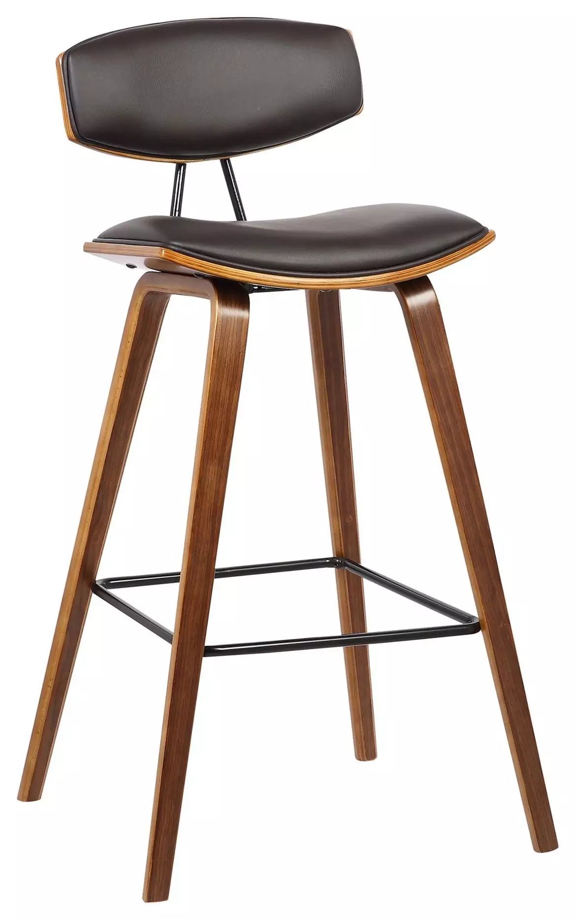 Fox 25.5" Counter Height Brown Faux Leather and Walnut Wood Mid-Century Modern Bar Stool