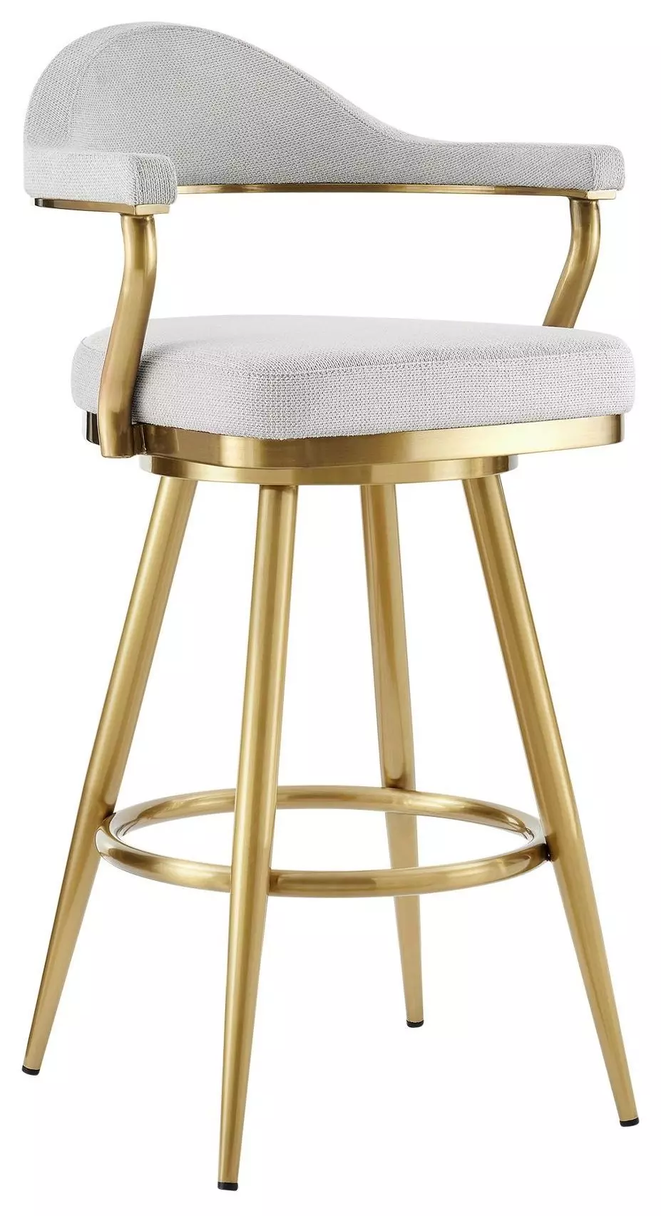 Justin 30in Swivel Bar Stool with Gold Brushed Stainless Steel and Silver Fabric