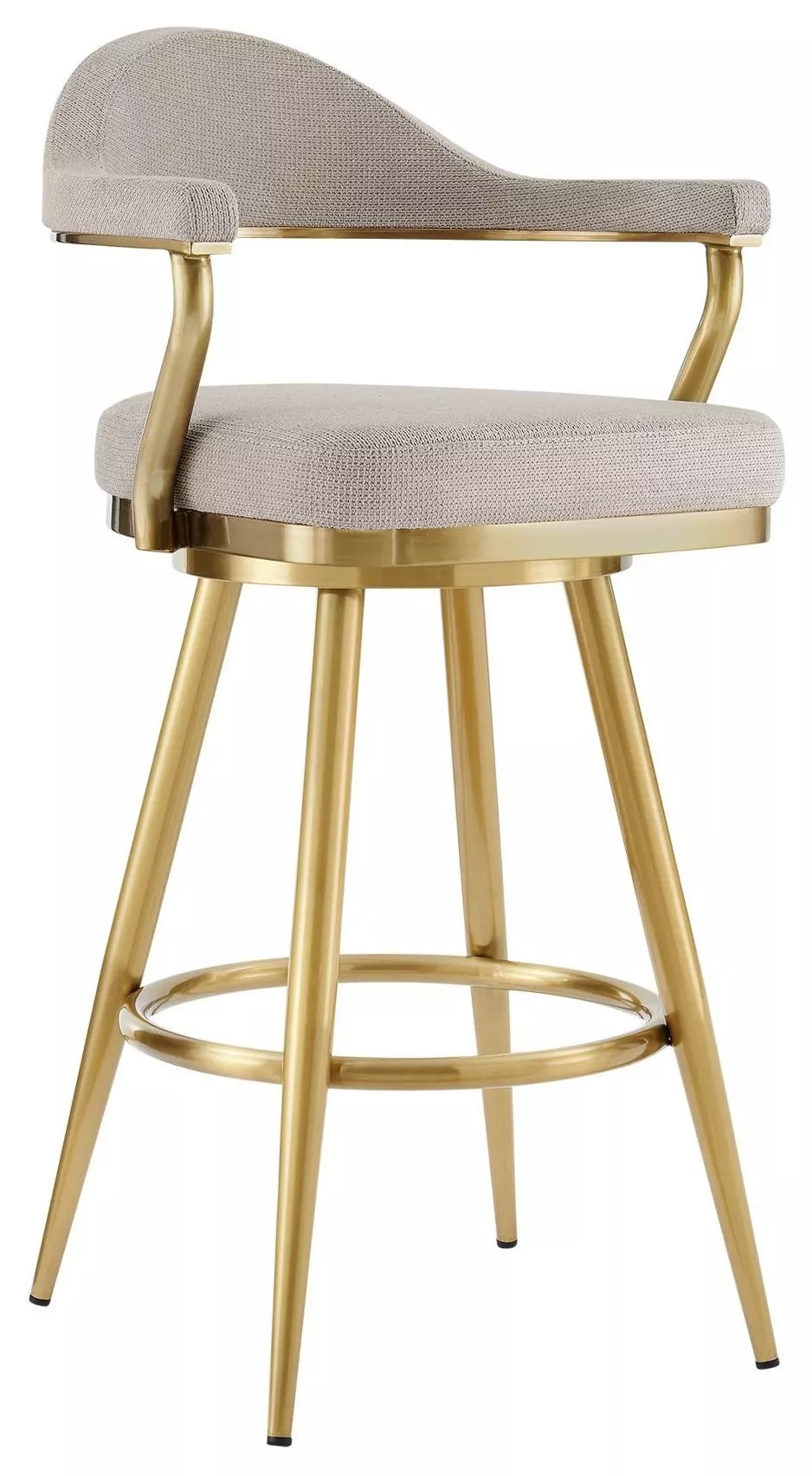 Justin 26in Swivel Counter Stool with Gold Brushed Stainless Steel and Taupe Fabric