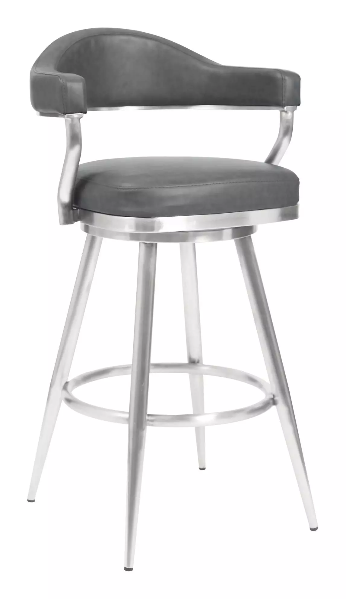 Amador 26" Counter Height Barstool in Brushed Stainless Steel and Vintage Gray Faux Leather