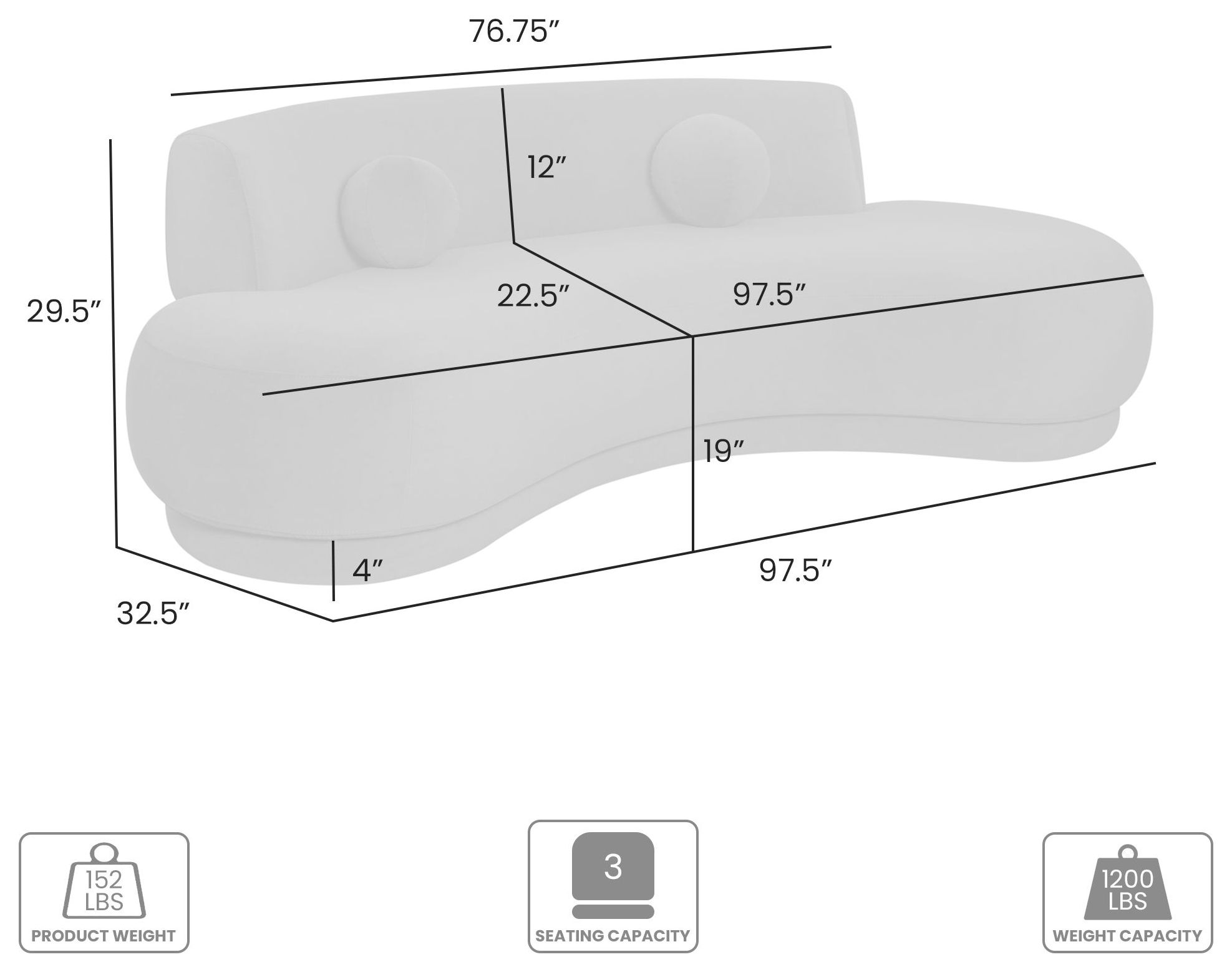Oakland Blue 98" Sofa