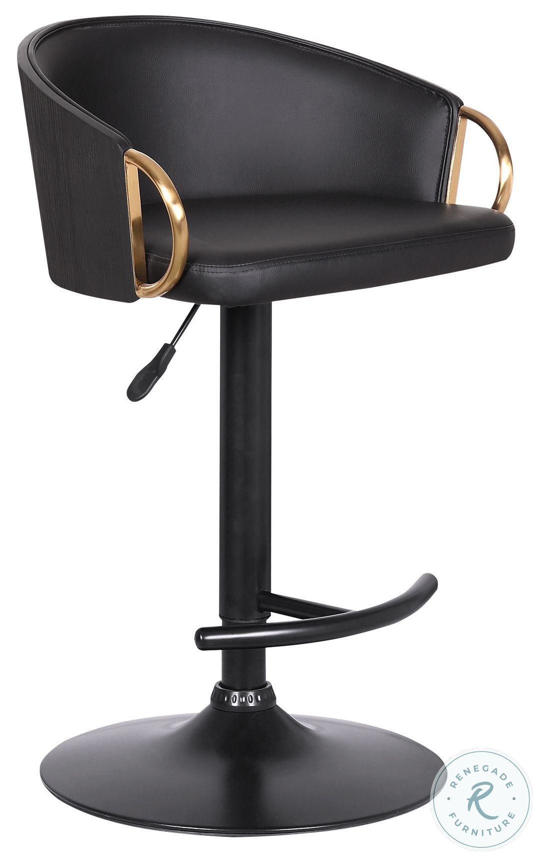 Solstice Adjustable Black Faux Leather Swivel Bar Stool With Gold