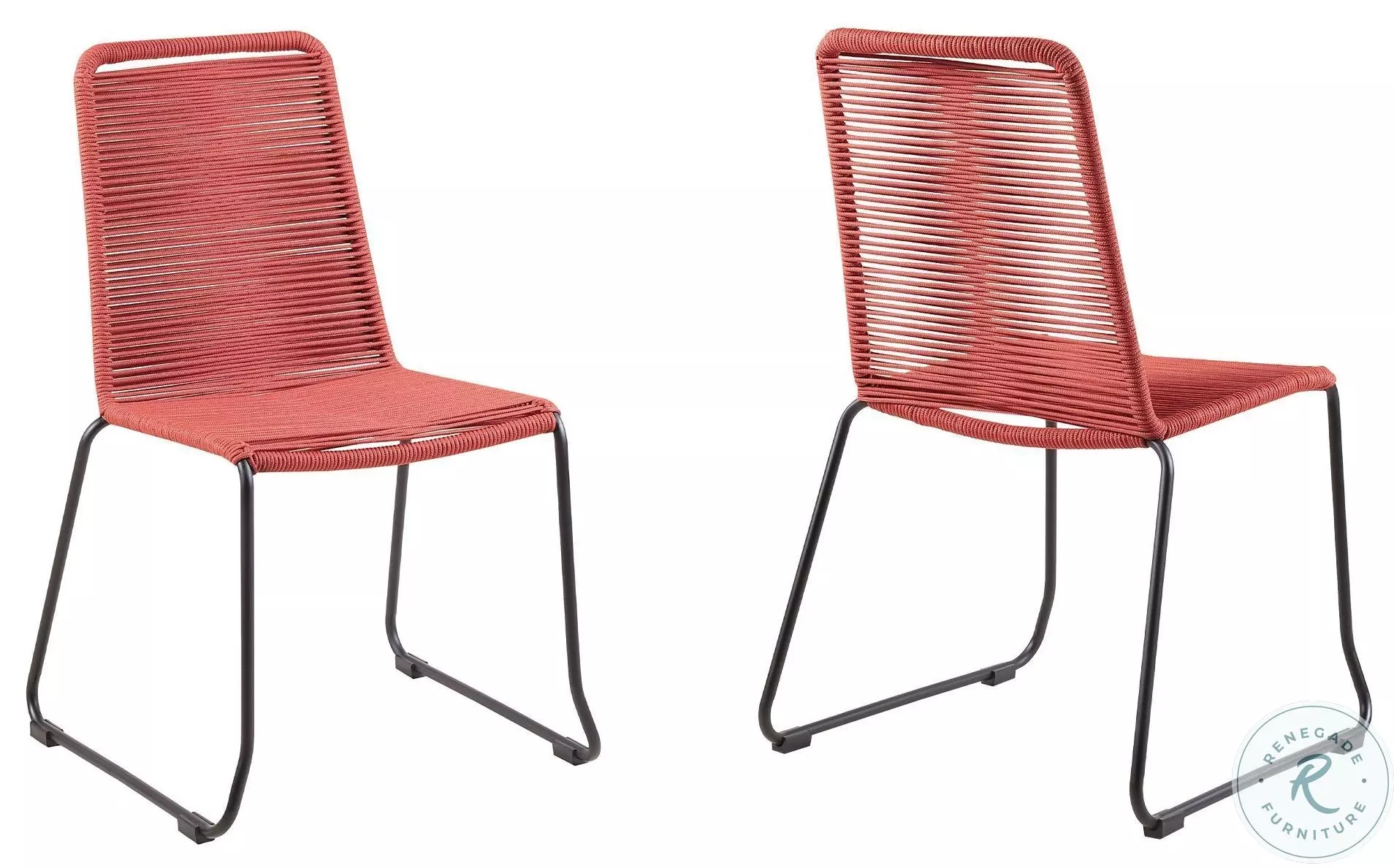 Shasta Brick Red Outdoor Metal and Rope Stackable Dining Chair Set