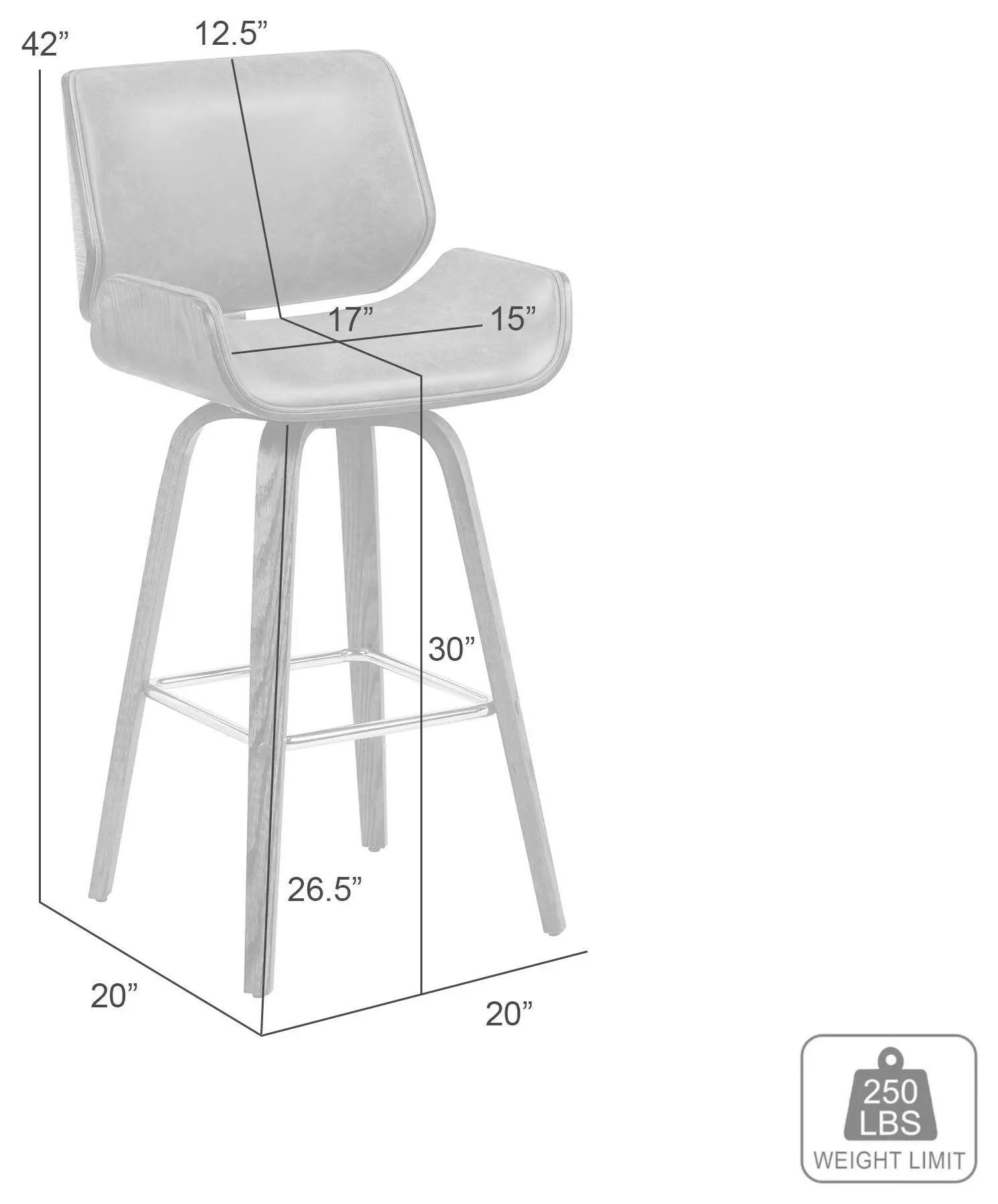 Tyler White Wash and Vintage Brown Upholstered Swivel Bar Stool