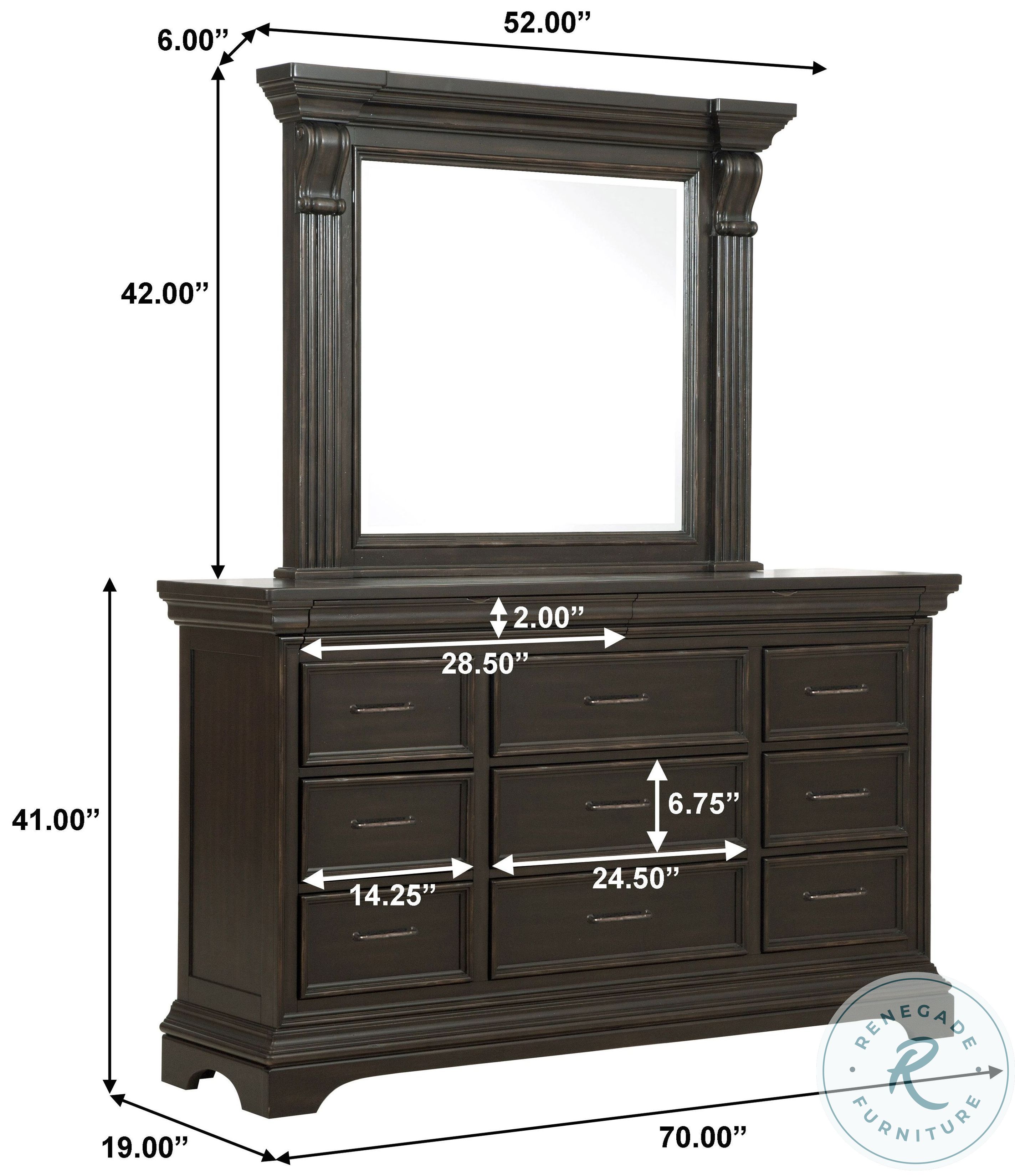 Caldwell Brown 11 Drawer Dresser and Mirror