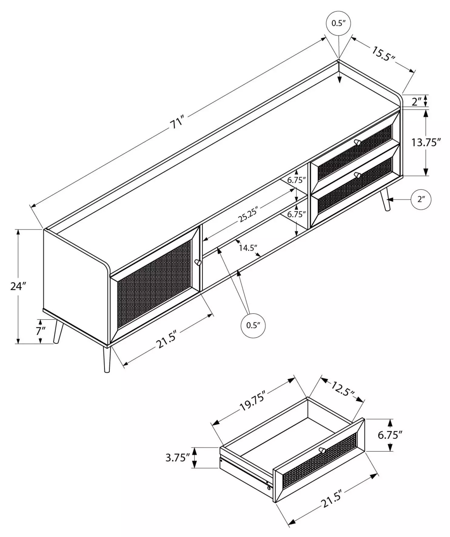 2724 Black 72" TV Stand