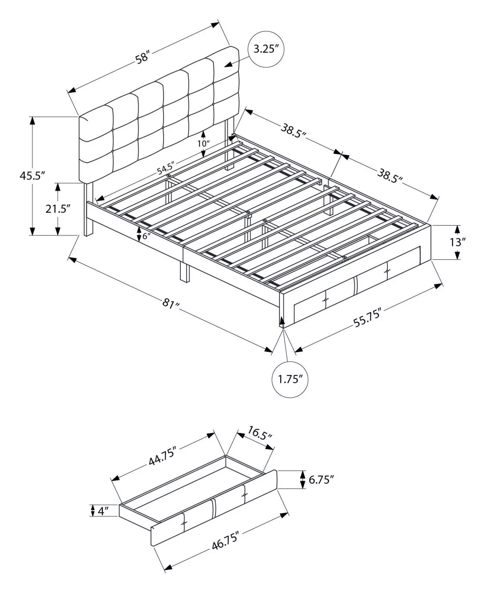 5900F Gray Full Upholstered Storage Platform Bed
