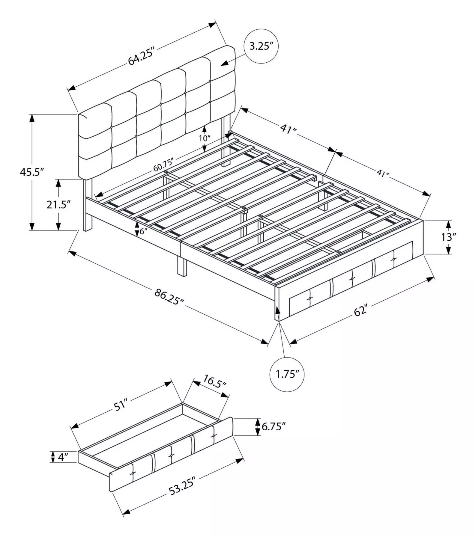 5901Q Beige Queen Upholstered Storage Platform Bed