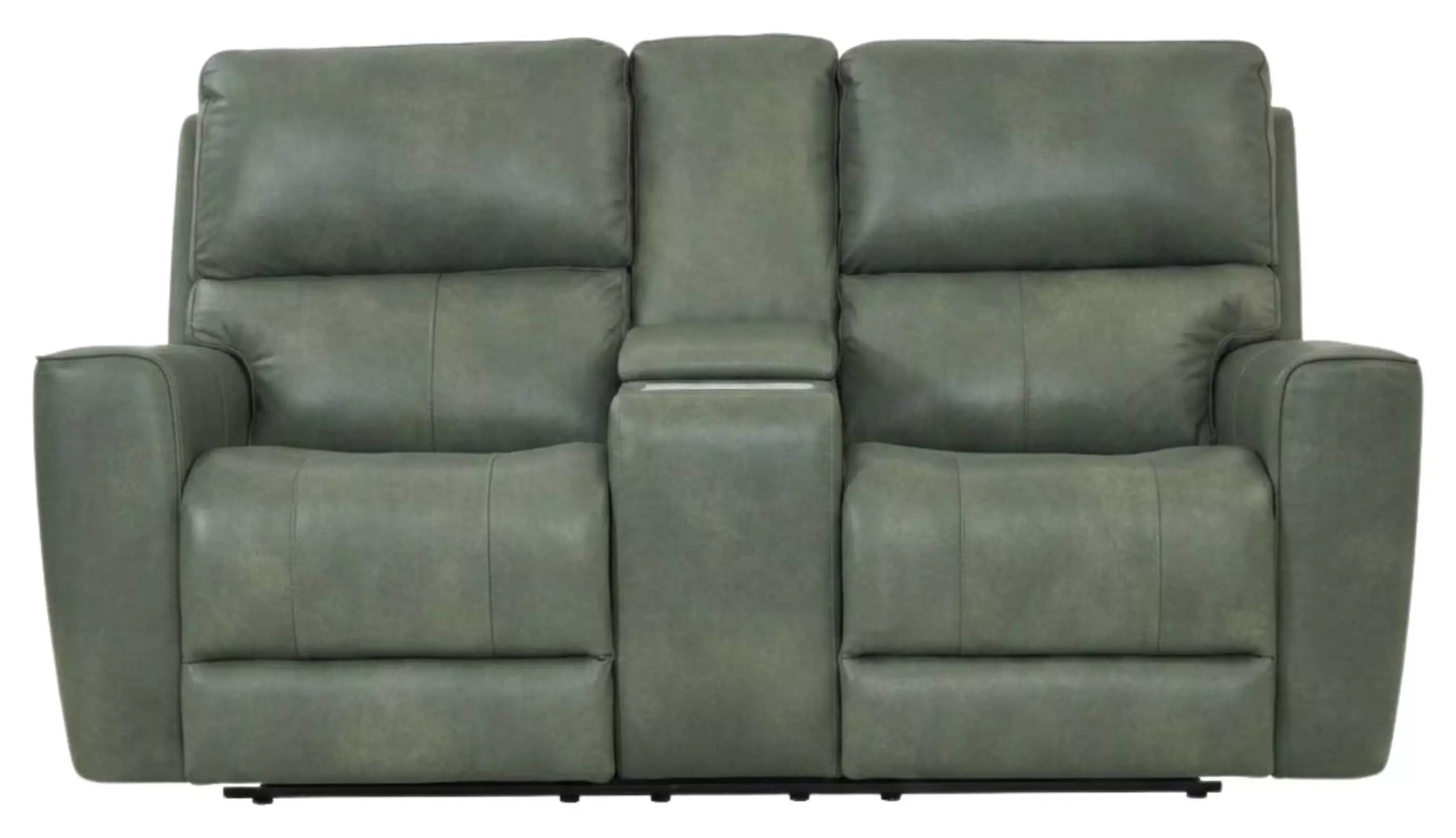 Lioran Sage Moss Leather Power Reclining Console Loveseat with