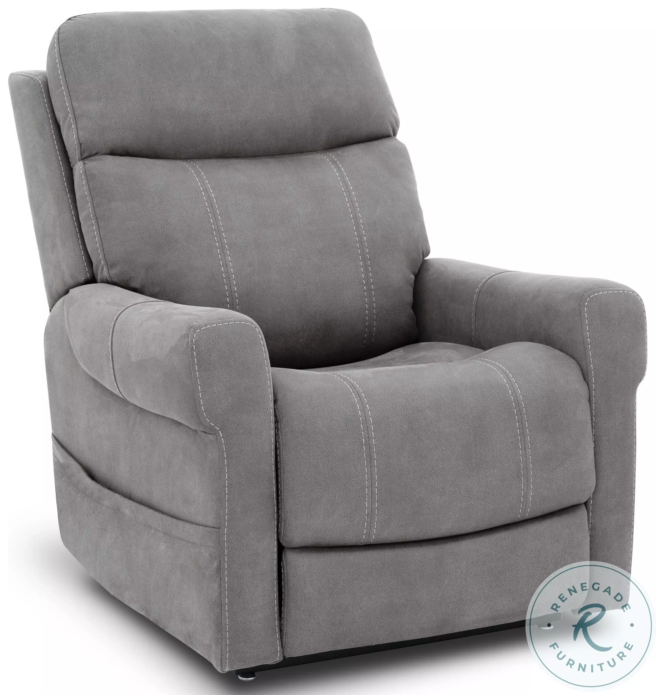 Lloyd Stonewash Dove Power Lift Recliner with Power Headrest And