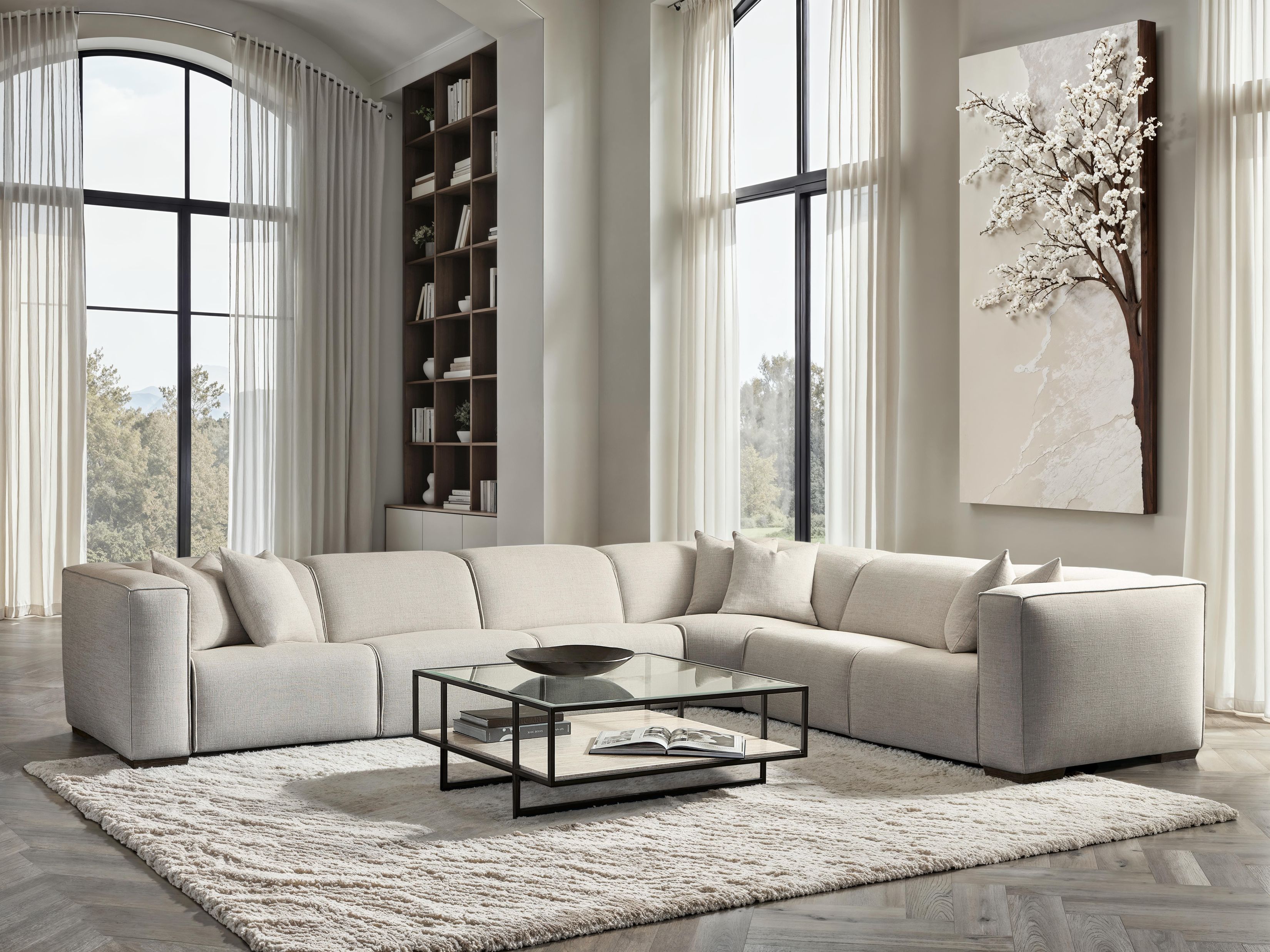 Bliss Cream Modular Power Reclining Sectional with Pillows From