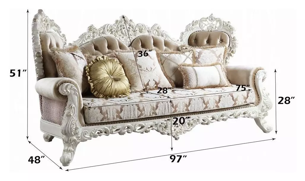 Vanaheim Beige and Gold 97" Sofa with Nailhead Trim