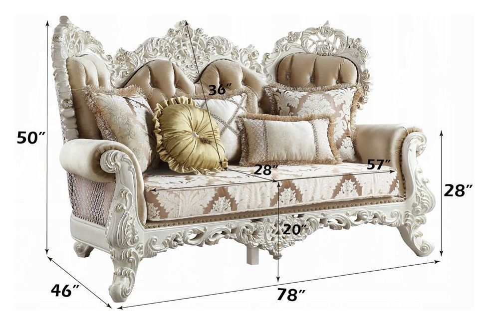 Vanaheim Beige and Gold 78" Loveseat with Pillow and Nailhead Trim