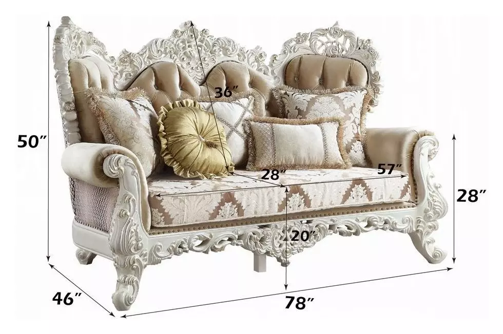 Vanaheim Beige and Gold 78" Loveseat with Pillow and Nailhead Trim