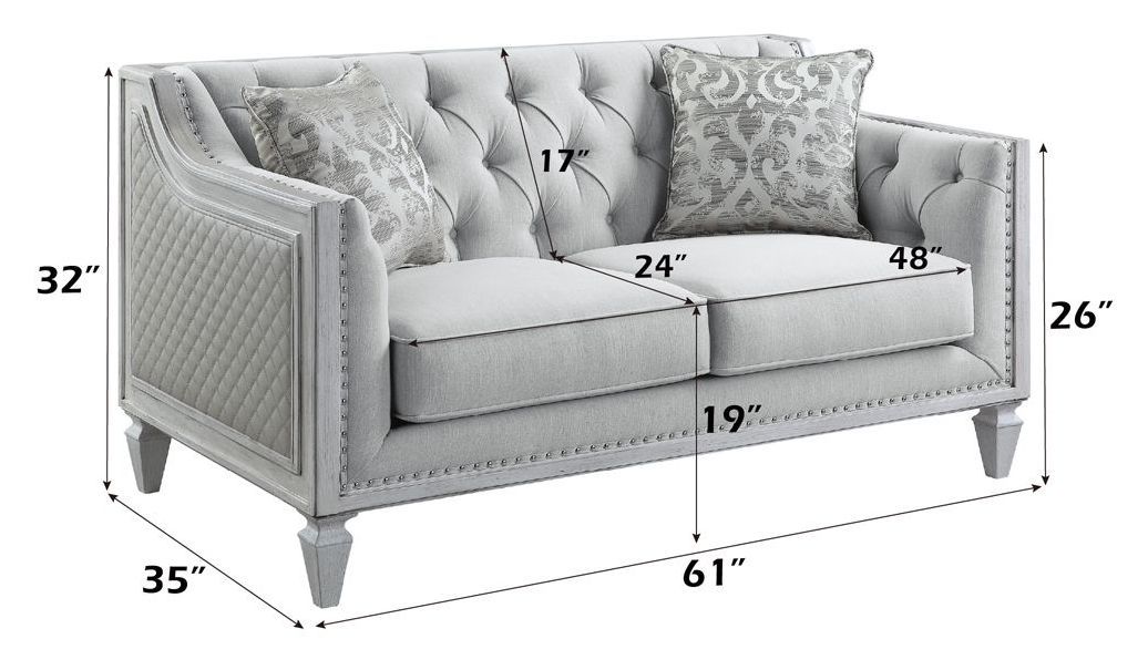 Katia Light Gray 61" Loveseat with Pillow and Nailhead Trim