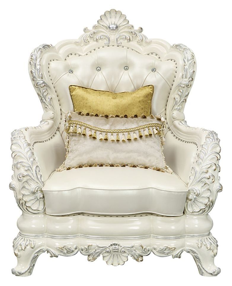 Adara Pearl White Upholstered Lounge Chair with Pillows and