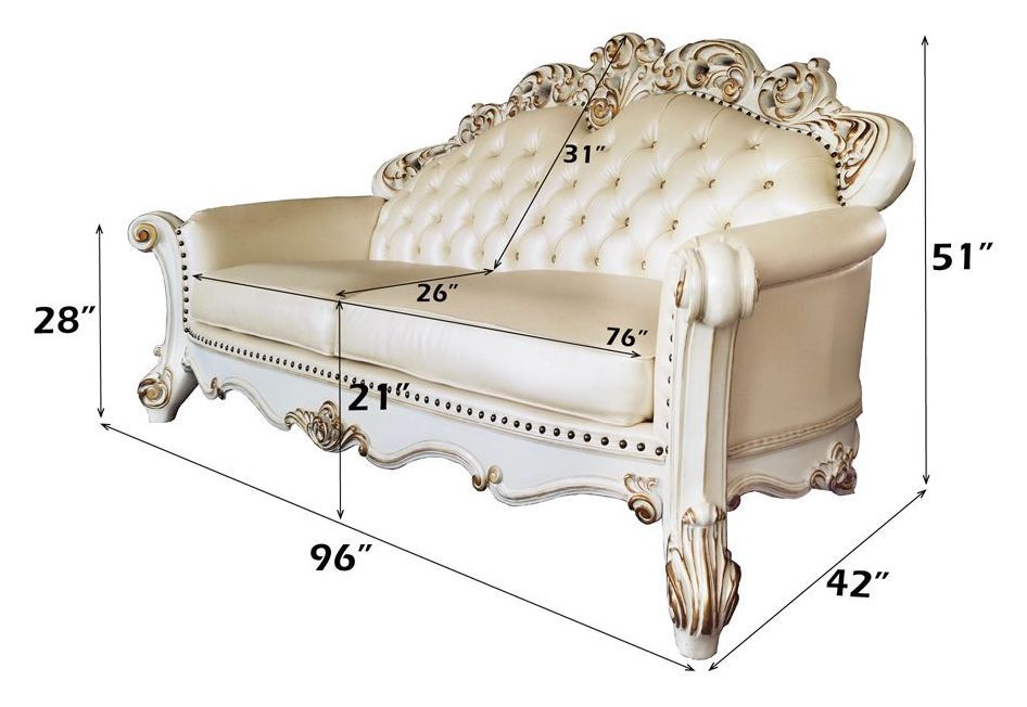 Vendome Champagne 96" Sofa with Pillows and Nailhead Trim
