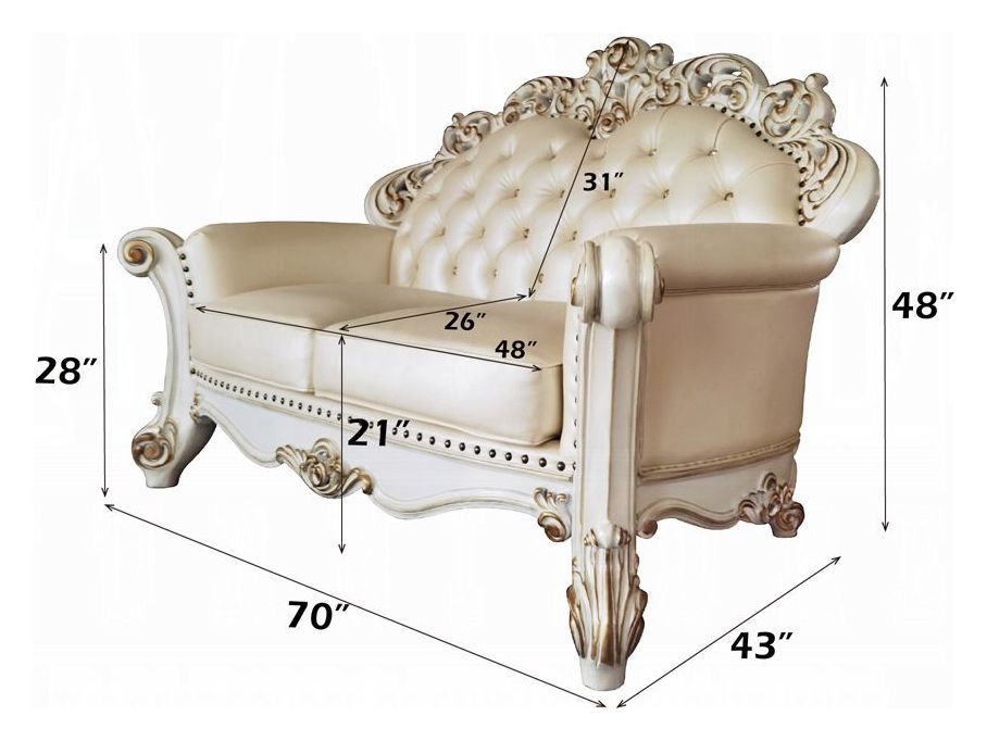 Vendome Champagne 70" Loveseat with Pillows and Nailhead Trim