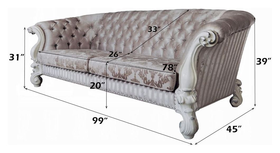 Versailles Ivory 99" Sofa with Nailhead Trim