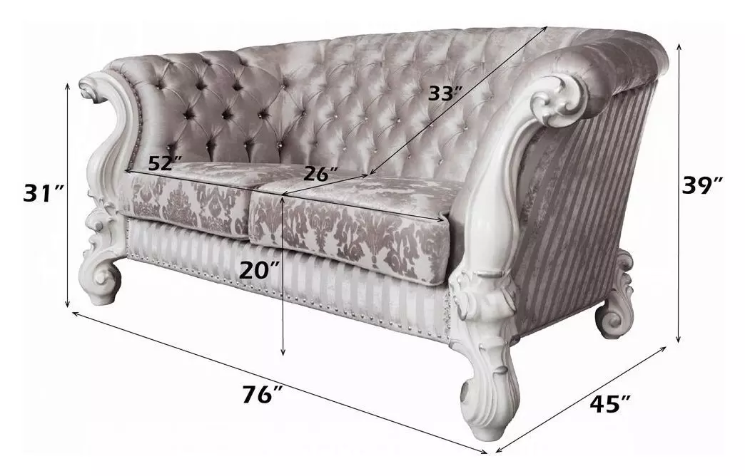 Versailles Ivory 76" Loveseat with Pillow and Nailhead Trim