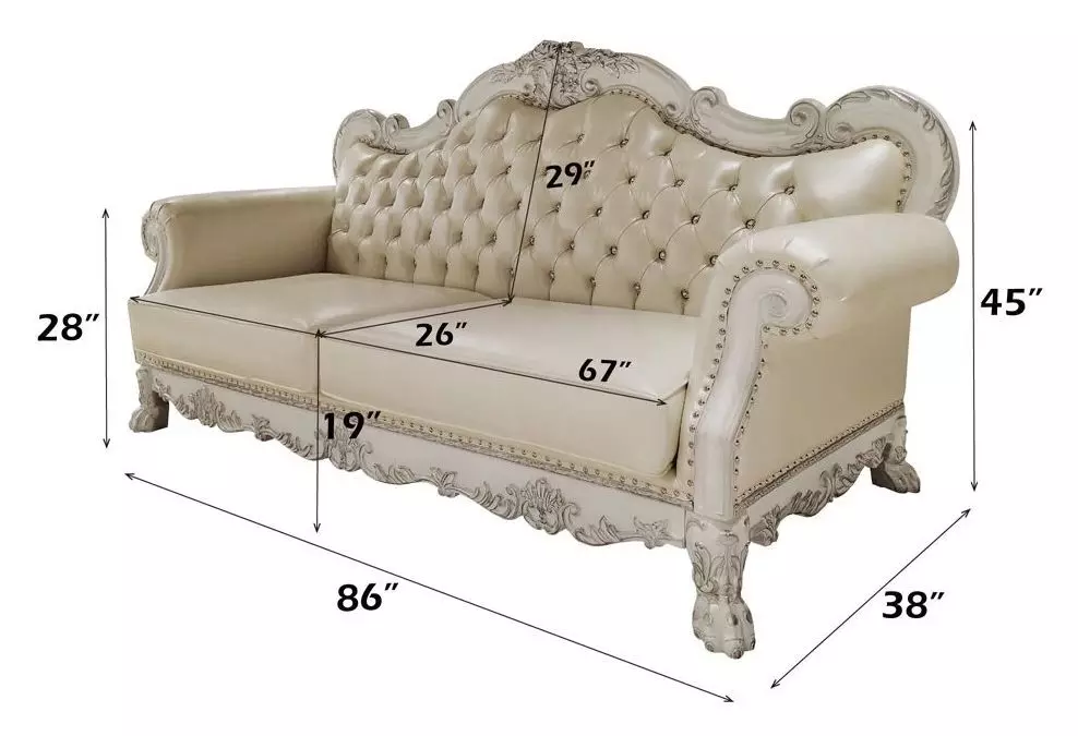 Dresden Antique Pearl 86" Sofa with Nailhead Trim