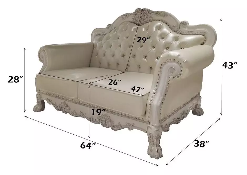 Dresden Antique Pearl 64" Loveseat with Pillow and Nailhead Trim