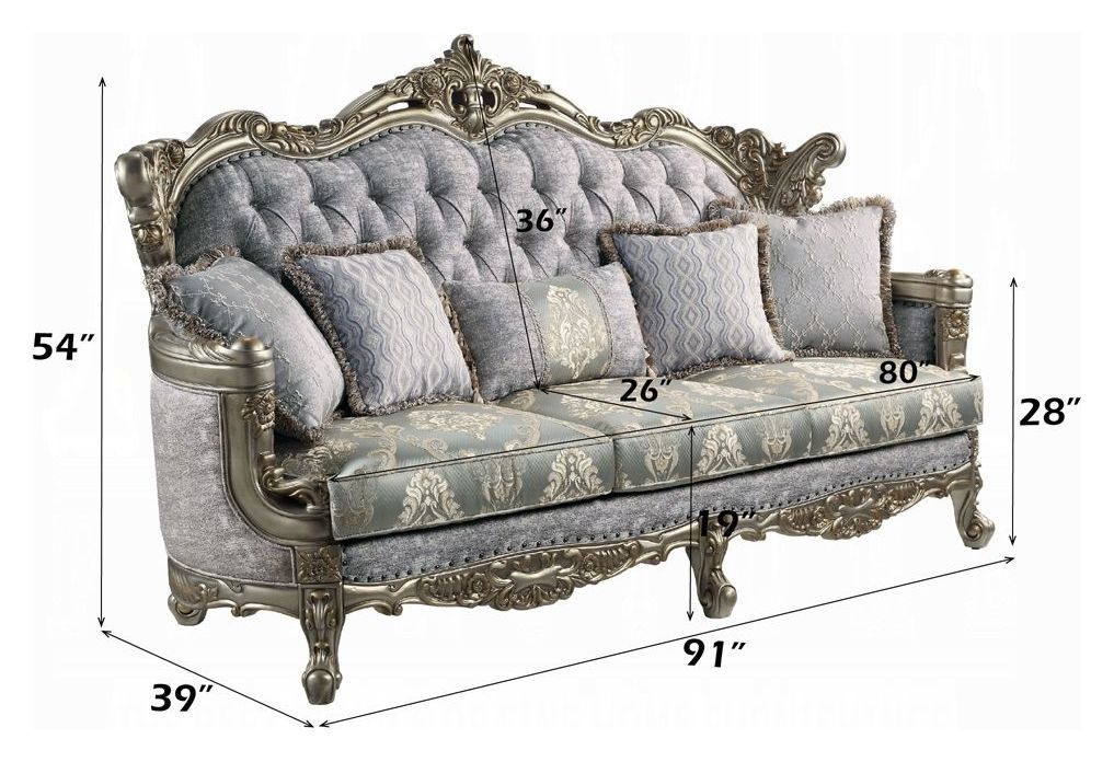 Miliani Gray 91" Sofa with Pillows and Nailhead Trim