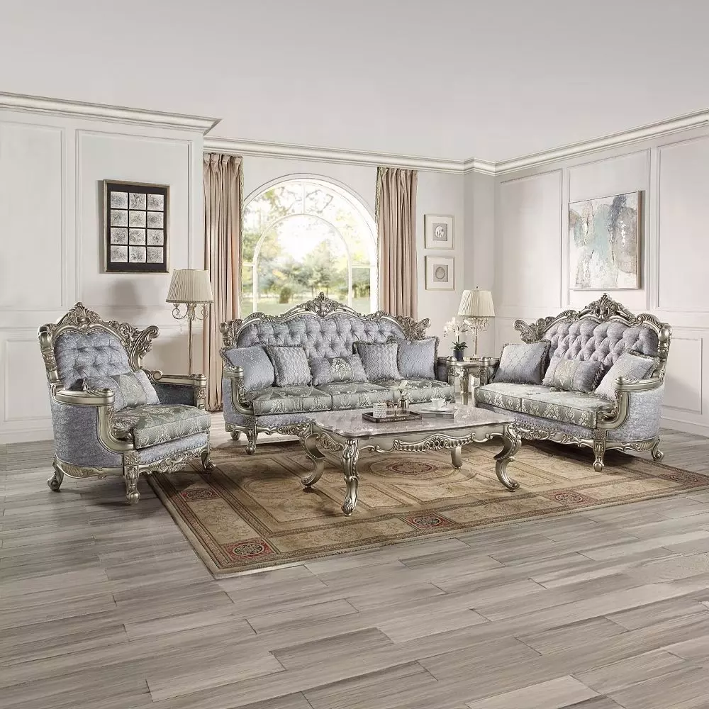 Miliani Gray Living Room Set with Pillows and Nailhead Trim from