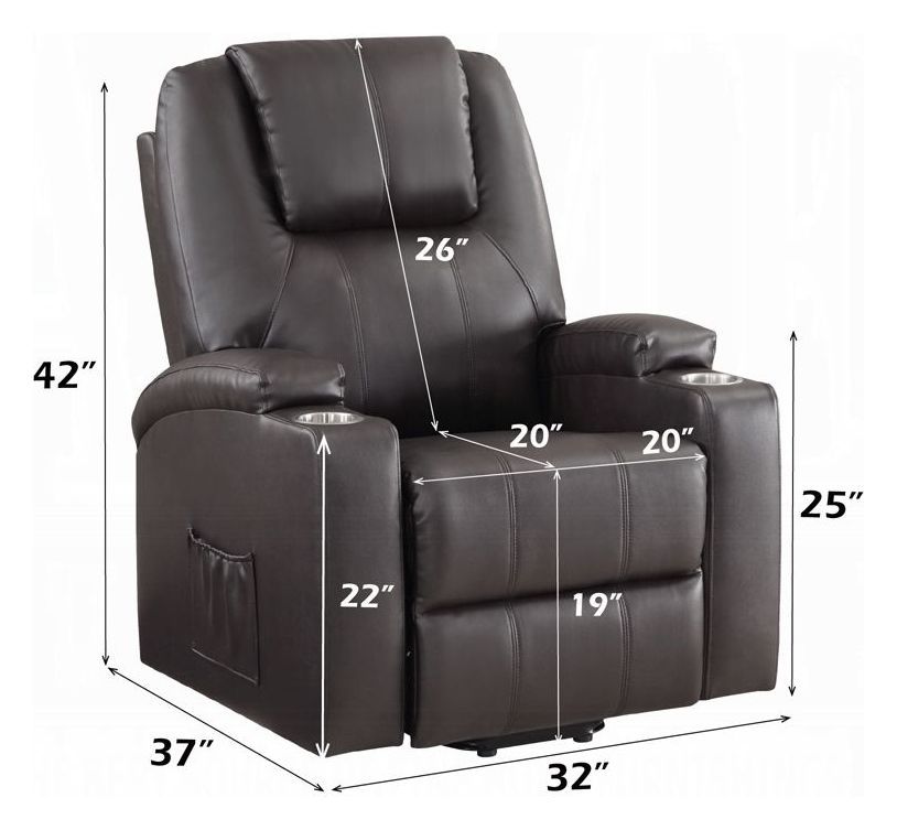 Evander Brown Leather Recliner with Power Lift and Massage