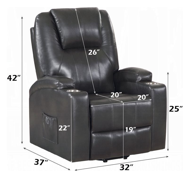 Evander Gunmetal Leather Recliner with Power Lift and Massage