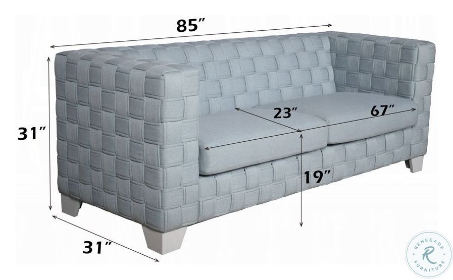 Saree Light Teal Chenille and White 85" Sofa