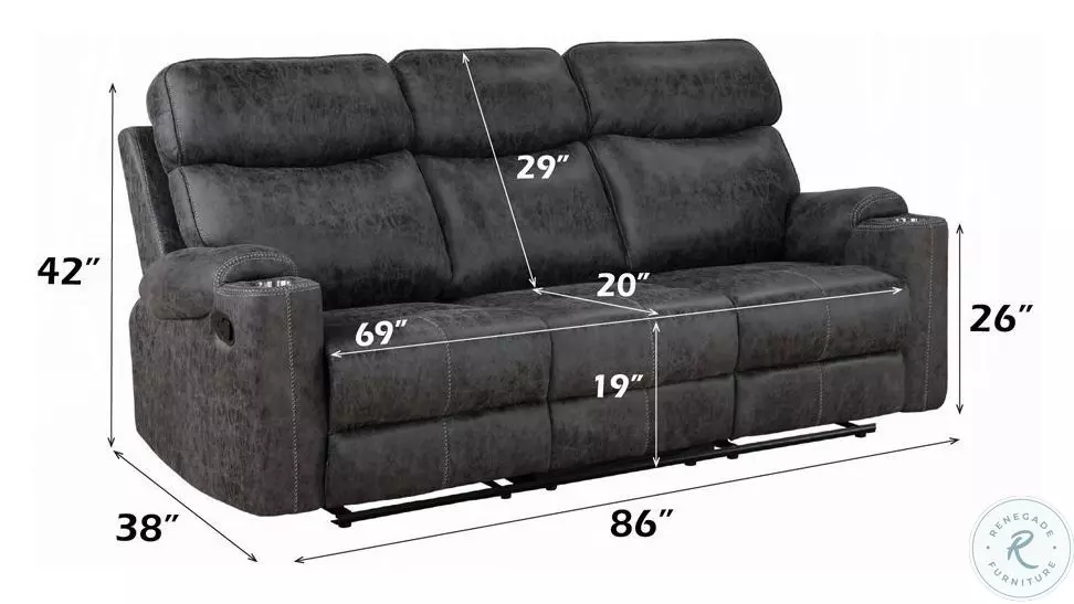 Hirah Dark Gray Polish Microfiber Reclining 86" Sofa
