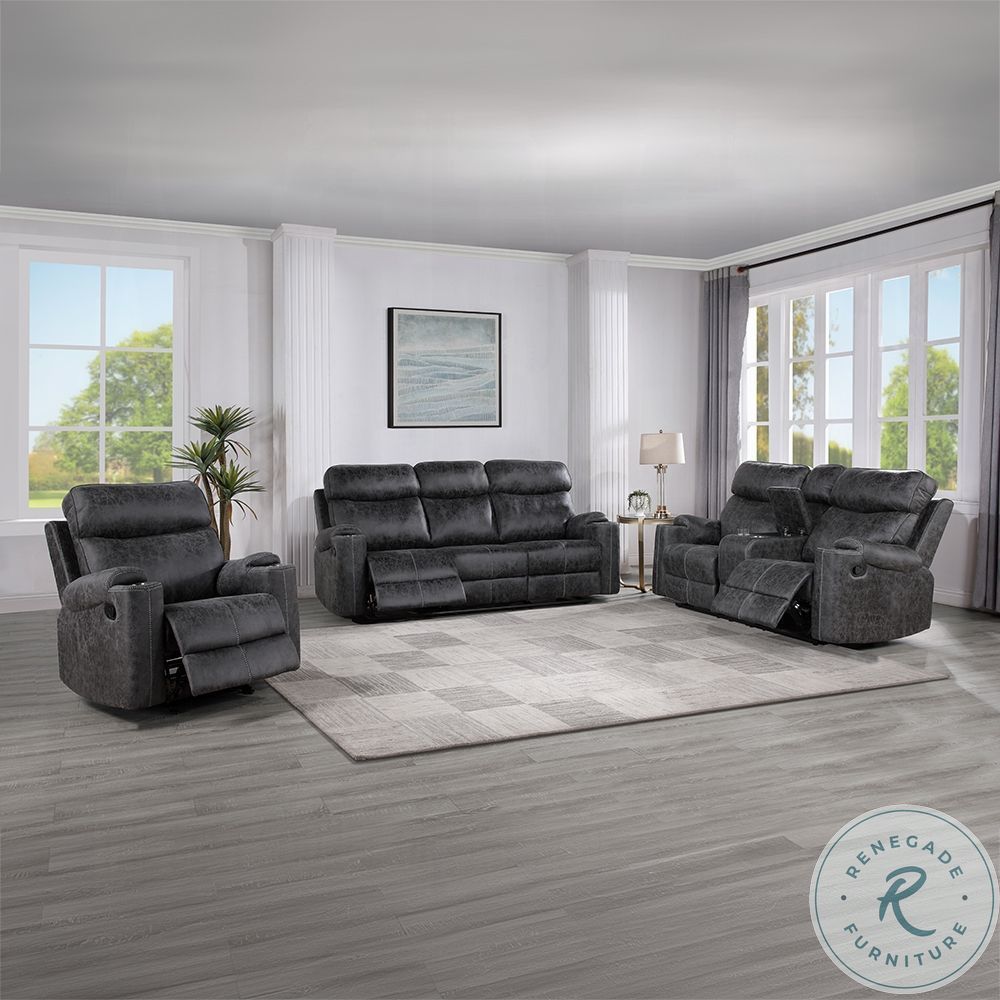 Hirah Dark Gray Polish Microfiber Reclining Living Room Set from