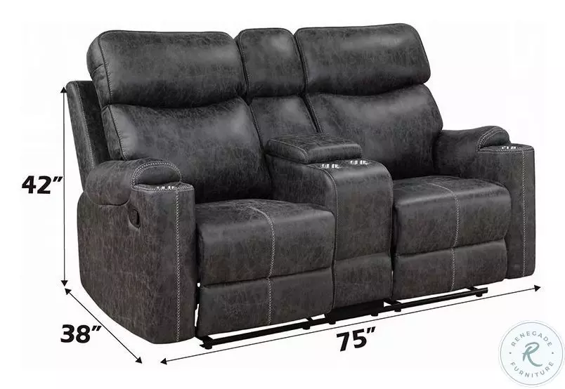 Hirah Dark Gray Polish Microfiber Reclining 75" Loveseat with Console and USB Charging