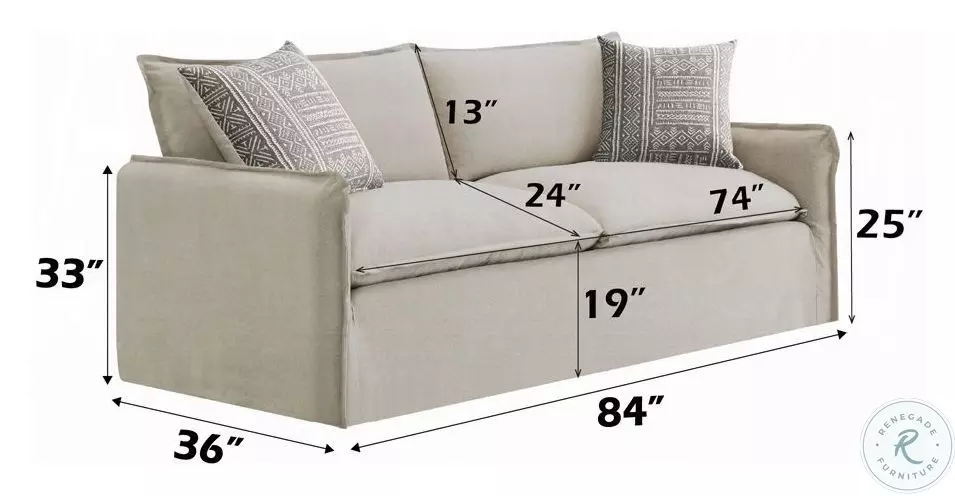 Upendo Beige Linen 84" Sofa with 2 Pillows