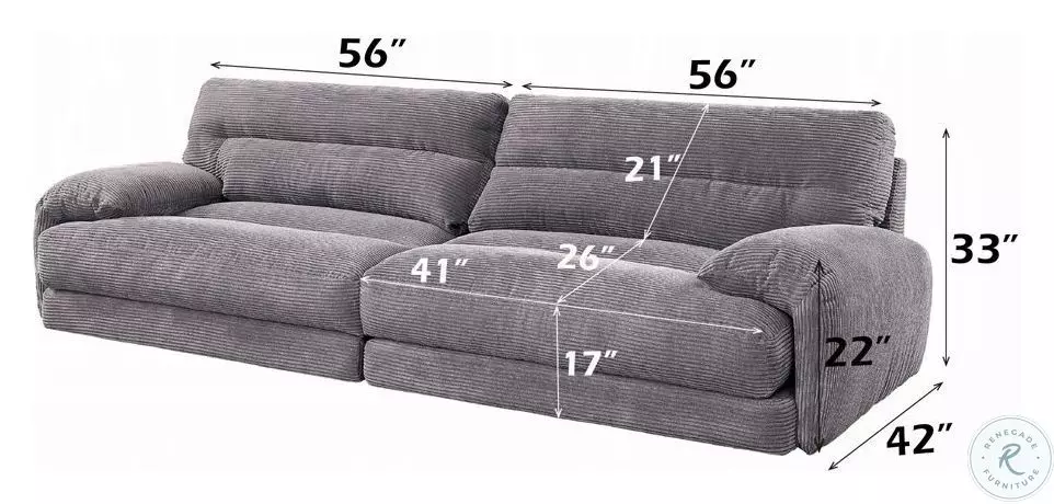 Cadenza Gray Corduroy 112" Sofa