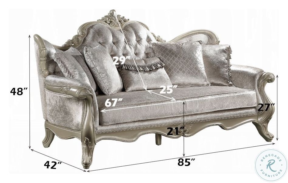 Libertee Beige Fabric and Champagne 85" Sofa with 5 Pillows