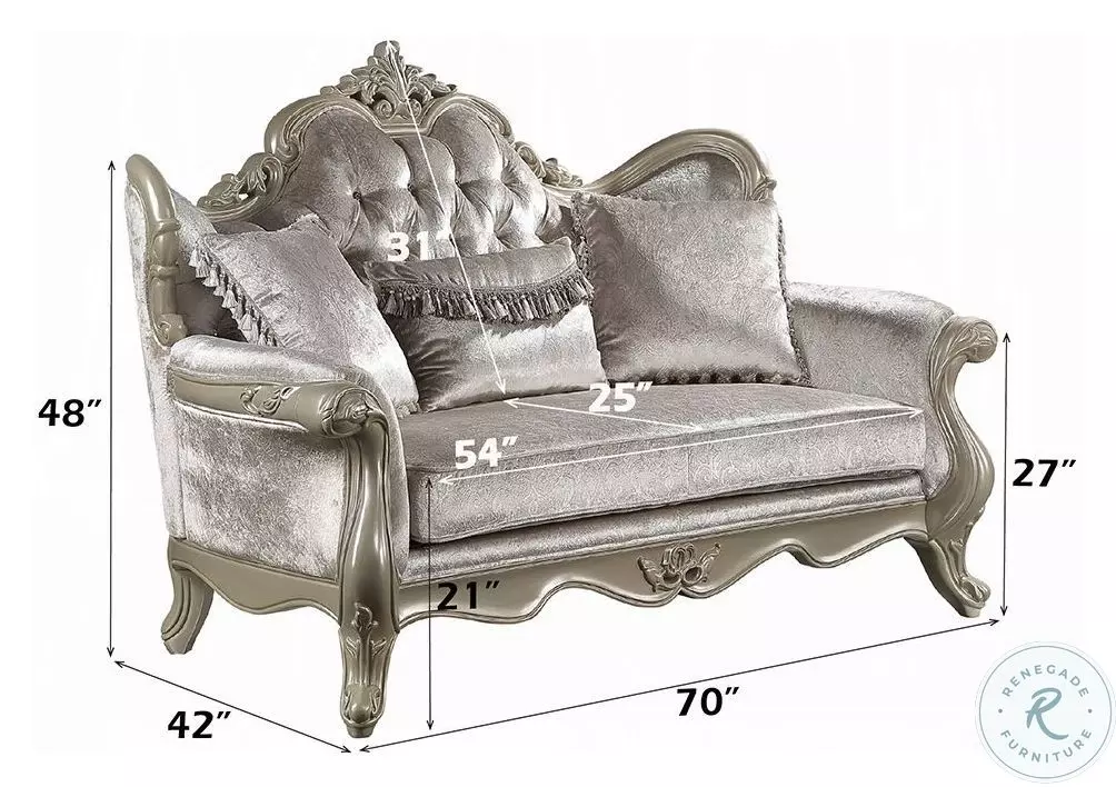 Libertee Beige Fabric and Champagne 70" Loveseat with 3 Pillows