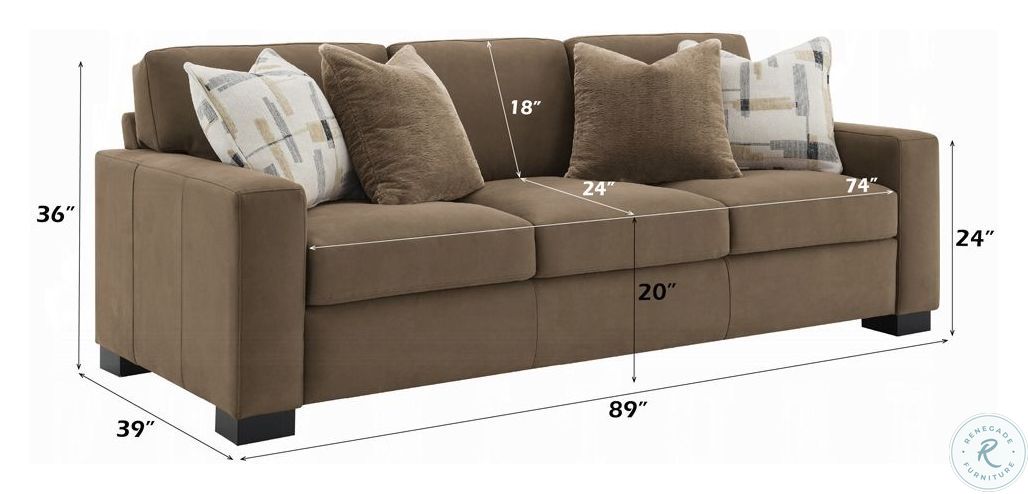 Darya Brown Suede Fabric 89" Sofa with 4 Pillows