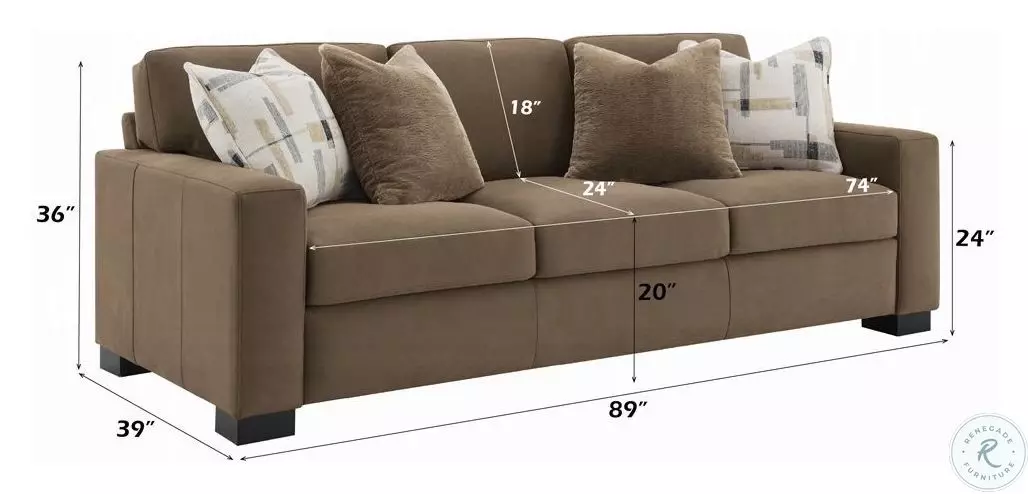 Darya Brown Suede Fabric 89" Sofa with 4 Pillows