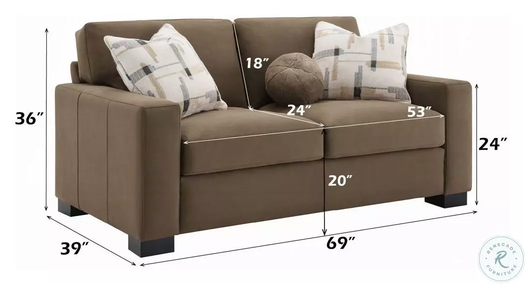Darya Brown Suede Fabric 69" Loveseat with 3 Pillows