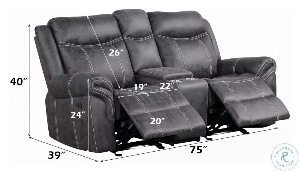 Zubaida Dark Gray Polish Microfiber Power Reclining 75" Loveseat with USB Charging