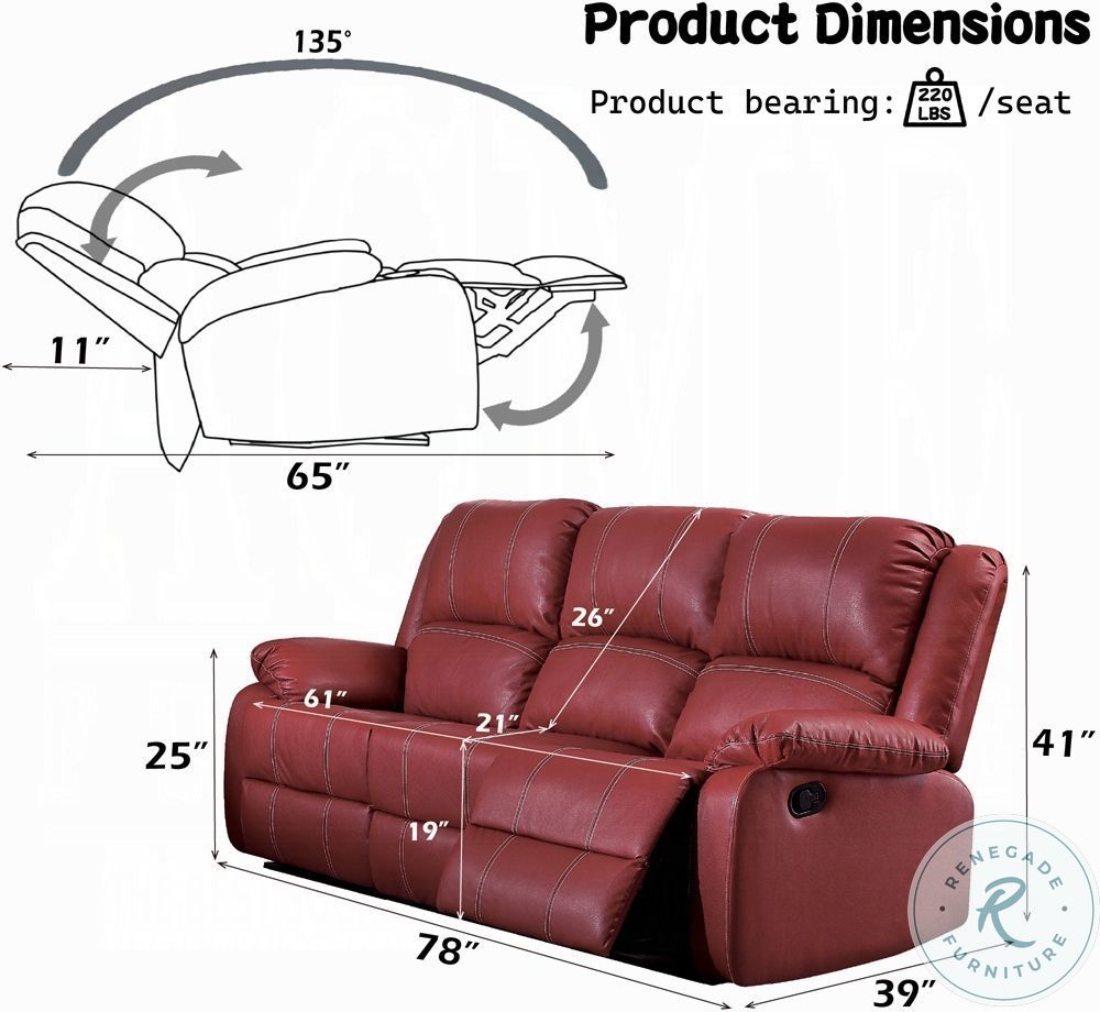 Zuriel Red Reclining 78" Sofa