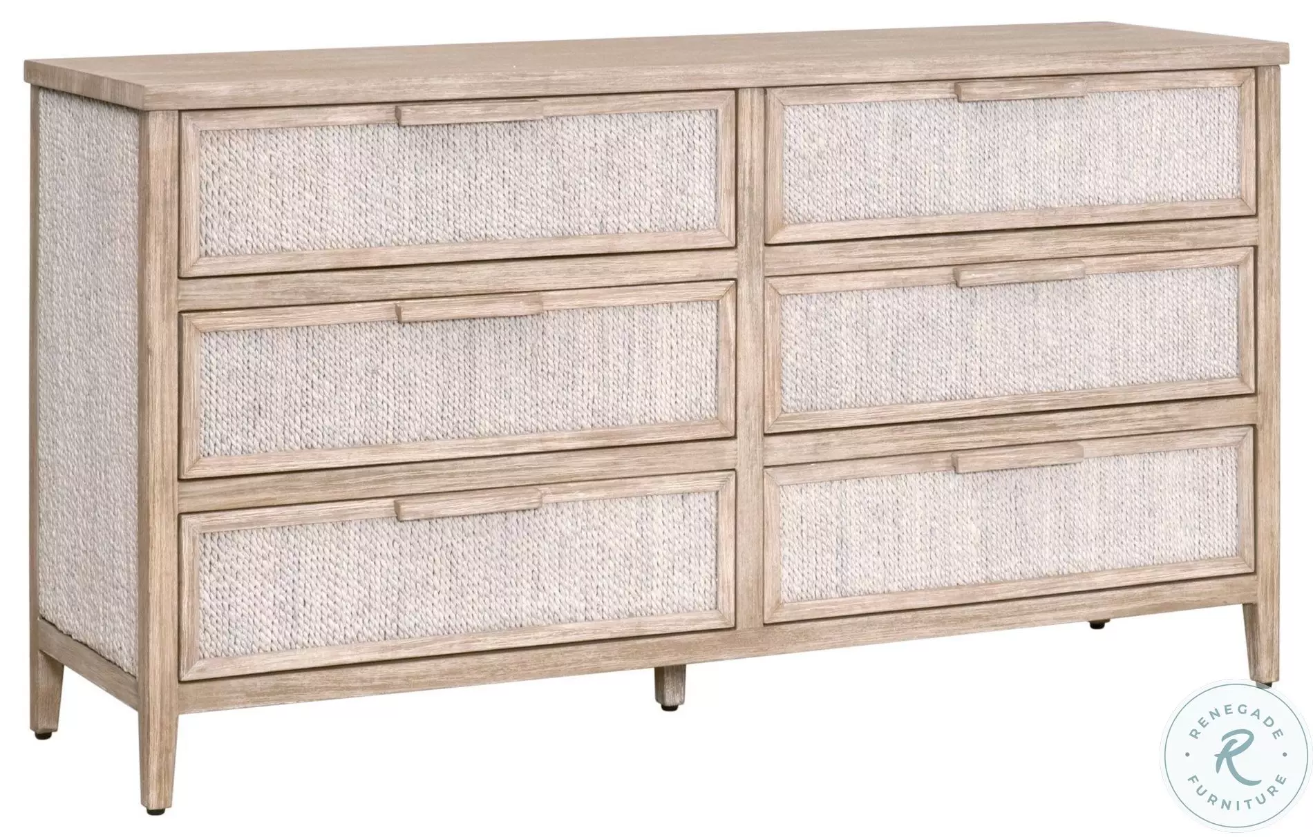 Malay Natural Gray Mahogany And White Wash Abaca Rope 6 Drawer