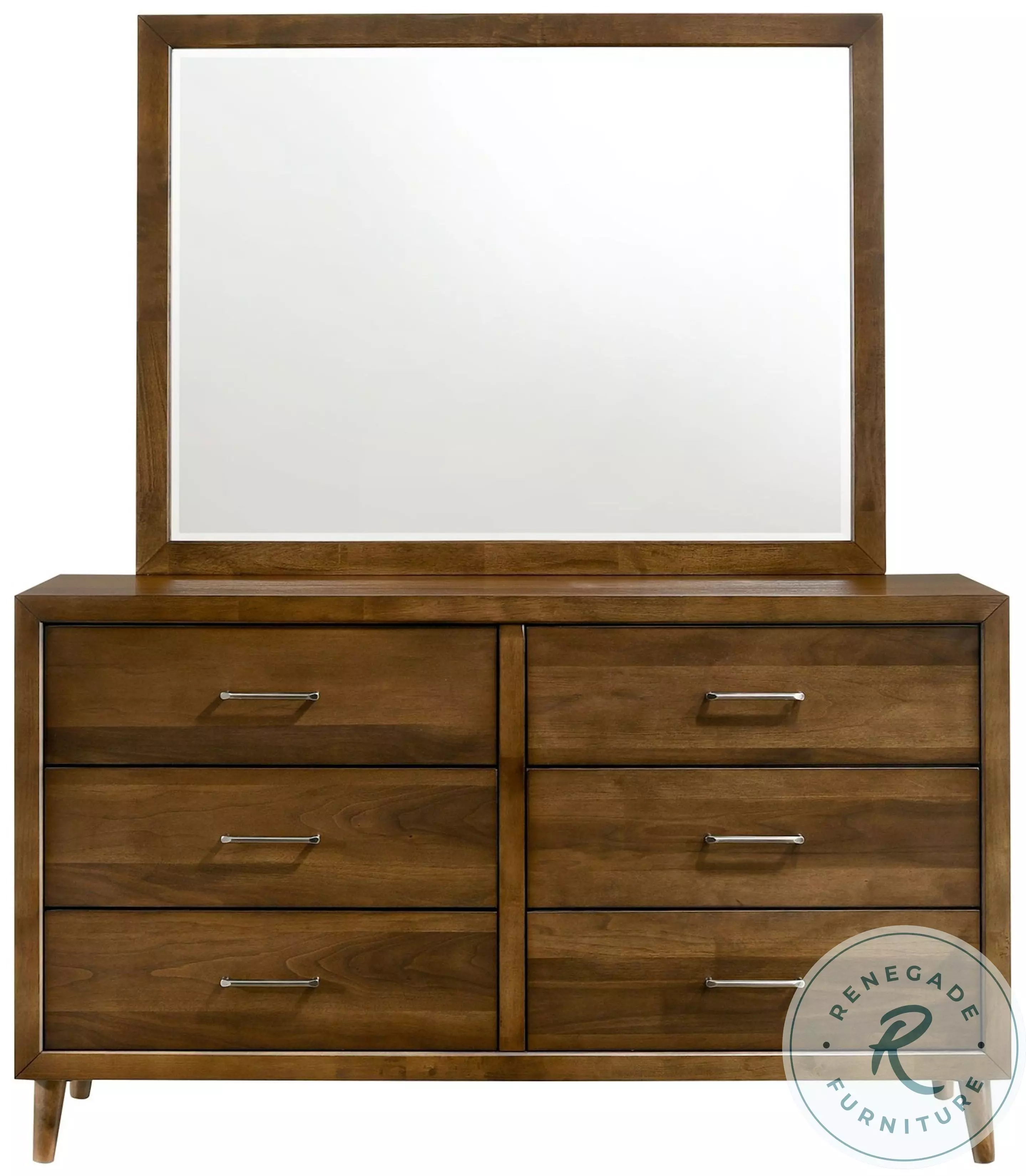 Malibu 6-Drawer Dresser & Mirror in Walnut
