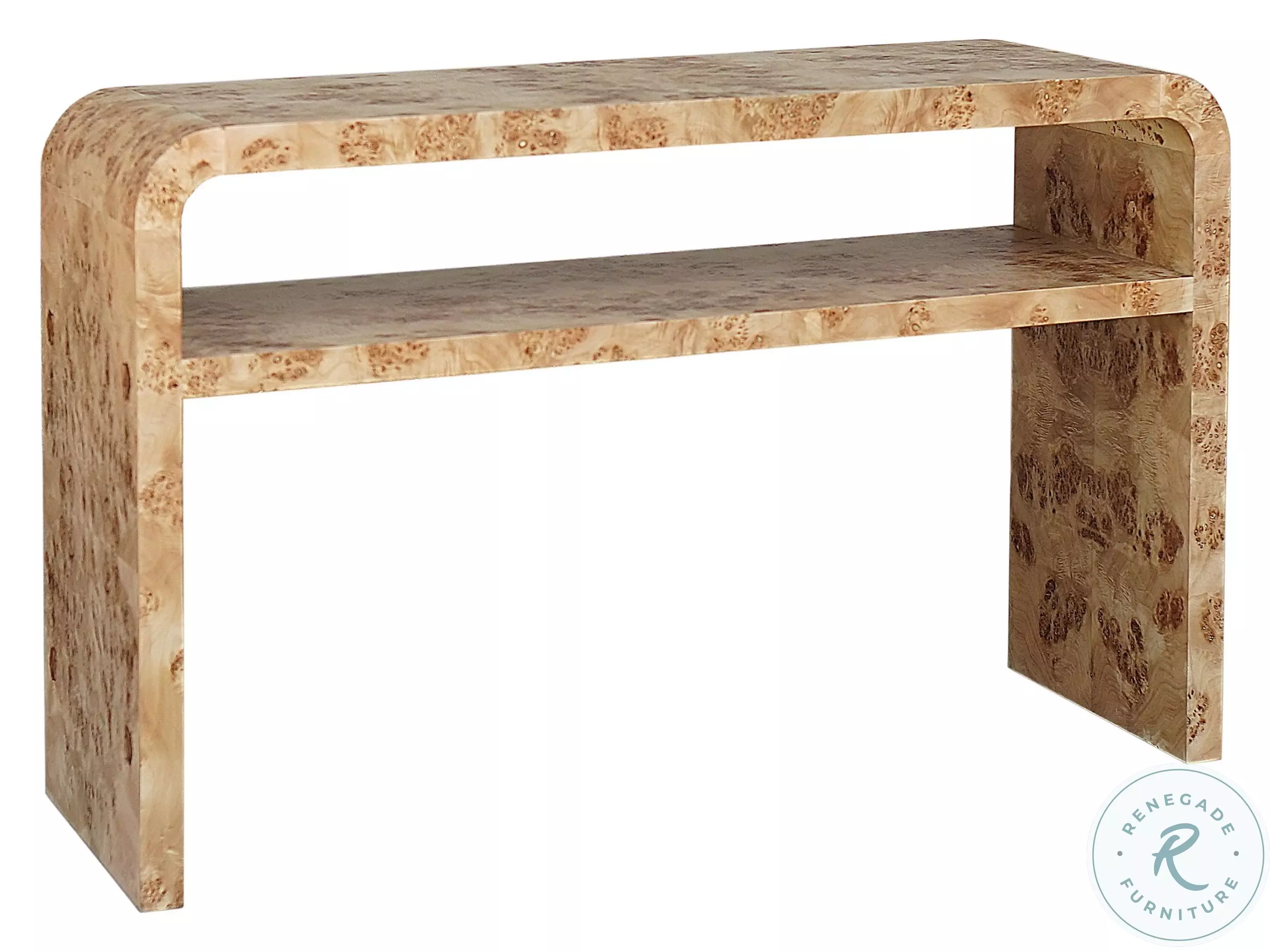 Marshall Burl Wood Waterfall Edge 2 Tier Console Table from Worlds