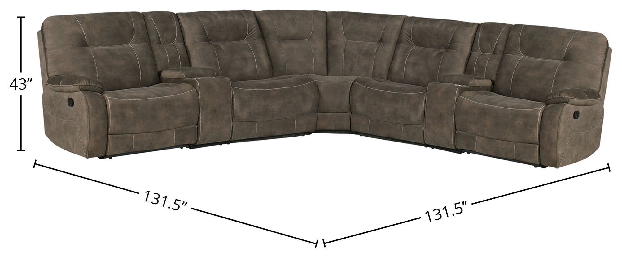 Cooper Shadow Brown Performance Fabric 7 Piece Modular Reclining Sectional
