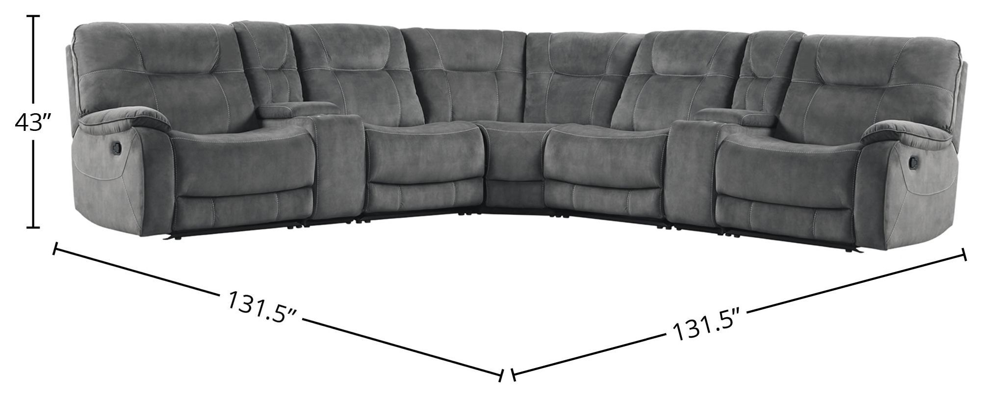 Cooper Shadow Grey Performance Fabric 7 Piece Modular Reclining Sectional