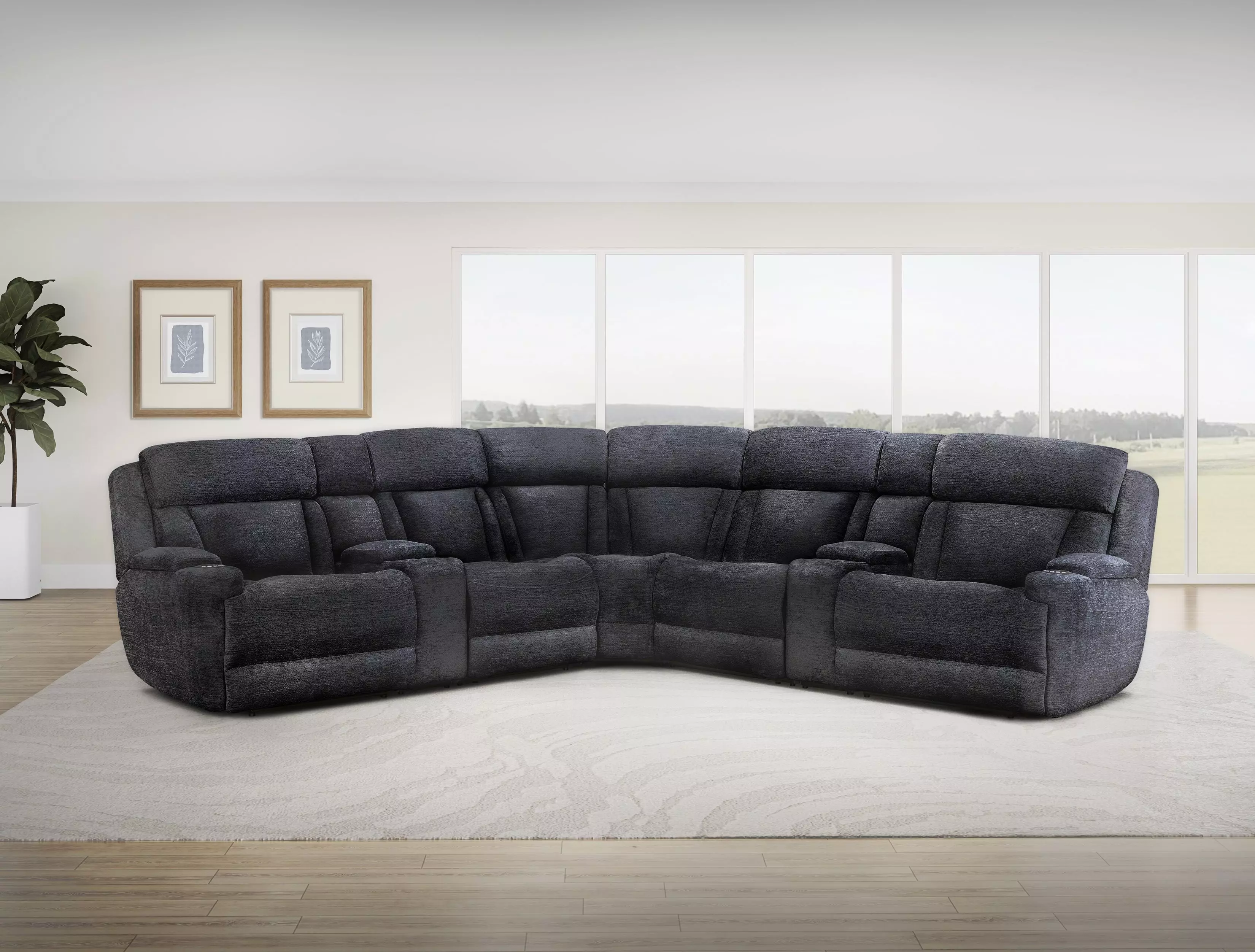 Dalton Lucky Charcoal Performance Fabric 7 Piece Modular Power