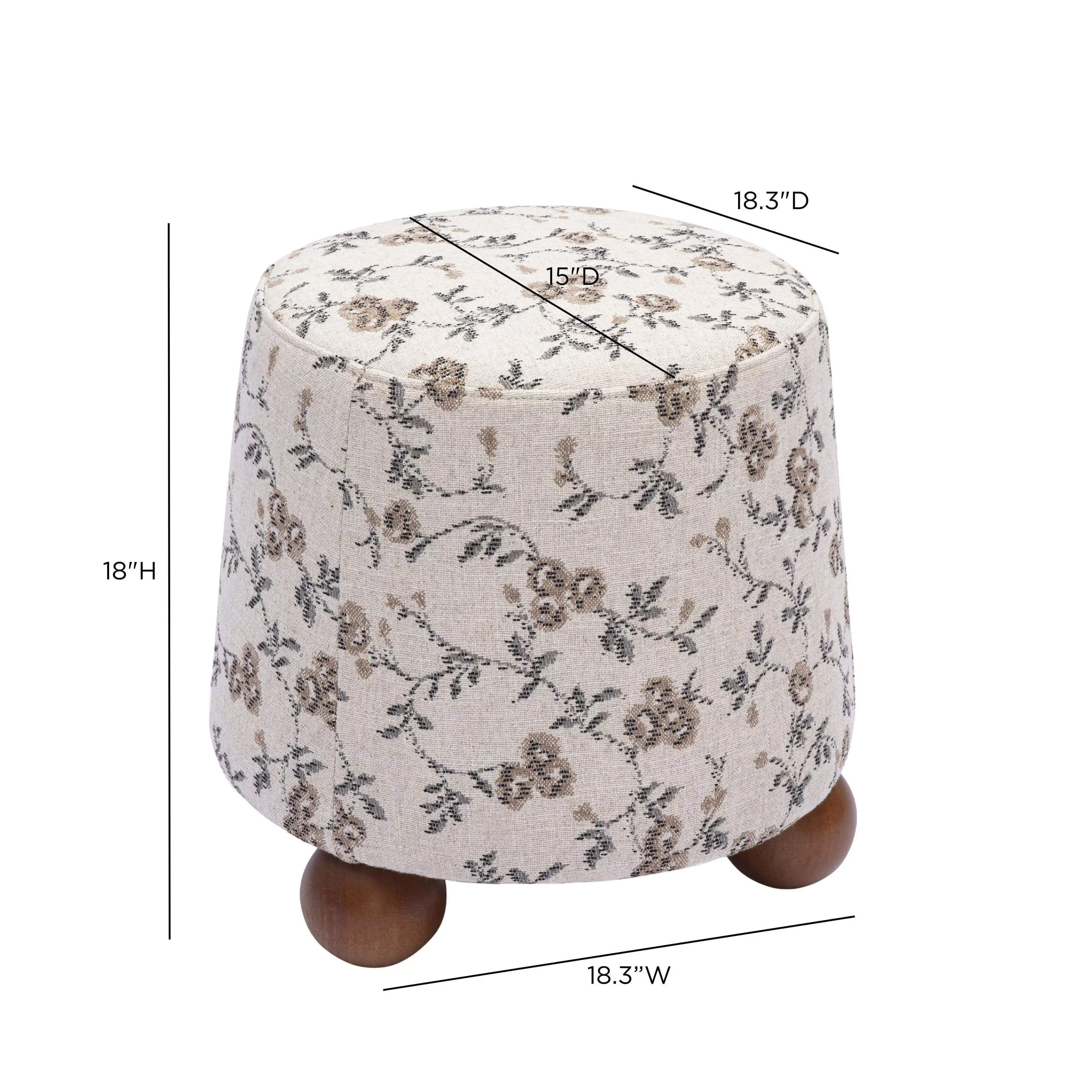 Jaine Beige Floral Jacquard Woven Ottoman